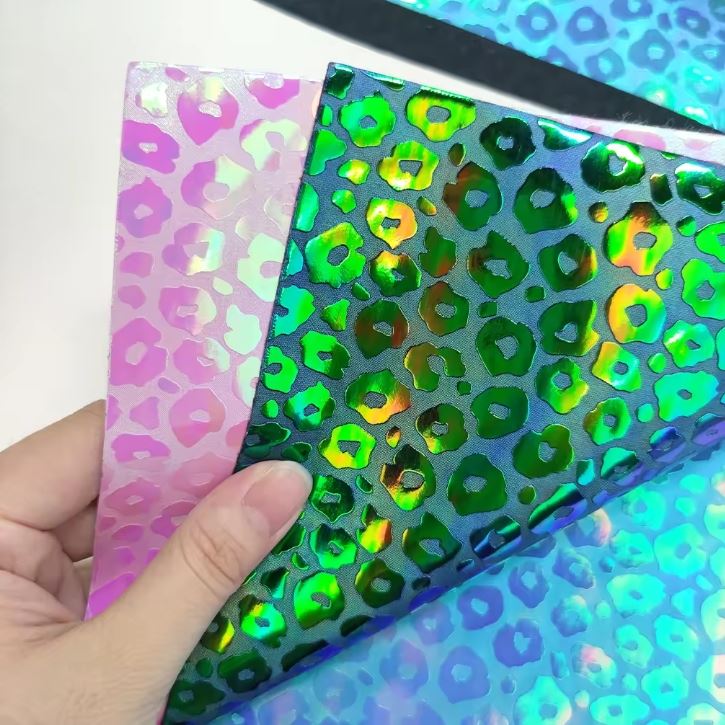 Embossed Leopard Holographic PU Synthetic Leather