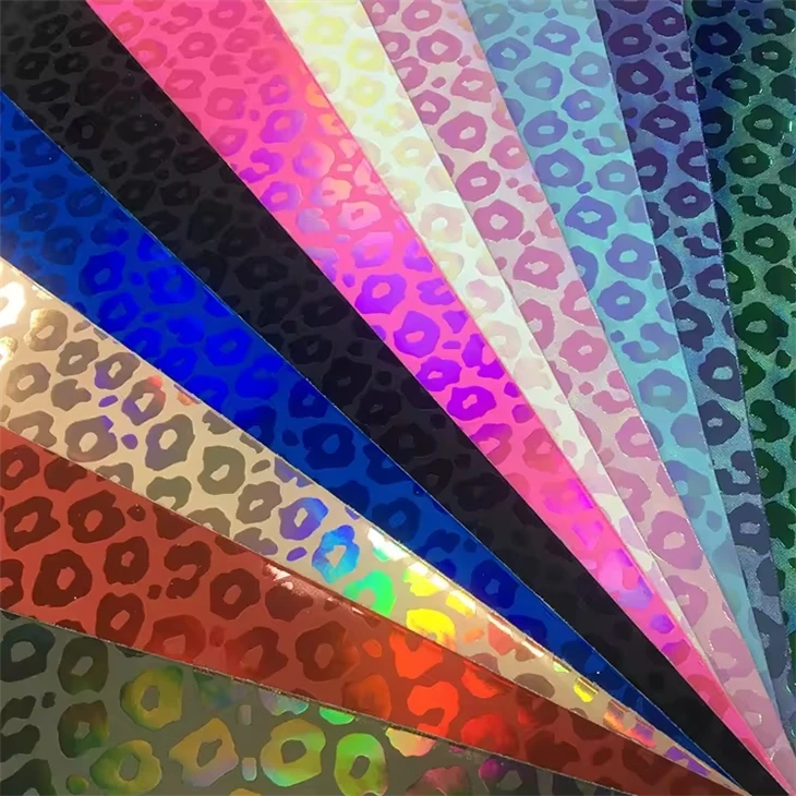 Embossed Leopard Holographic PU Synthetic Leather
